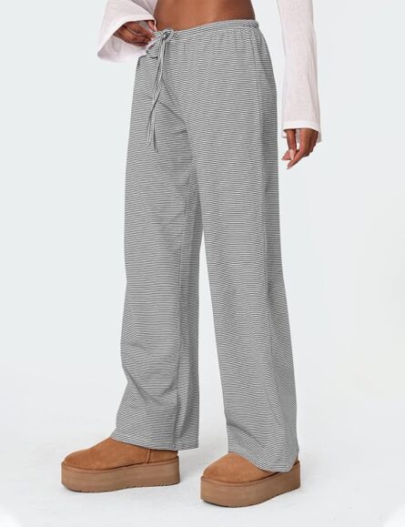 Women’s Striped Wide Leg Lounge Trousers - Image 3