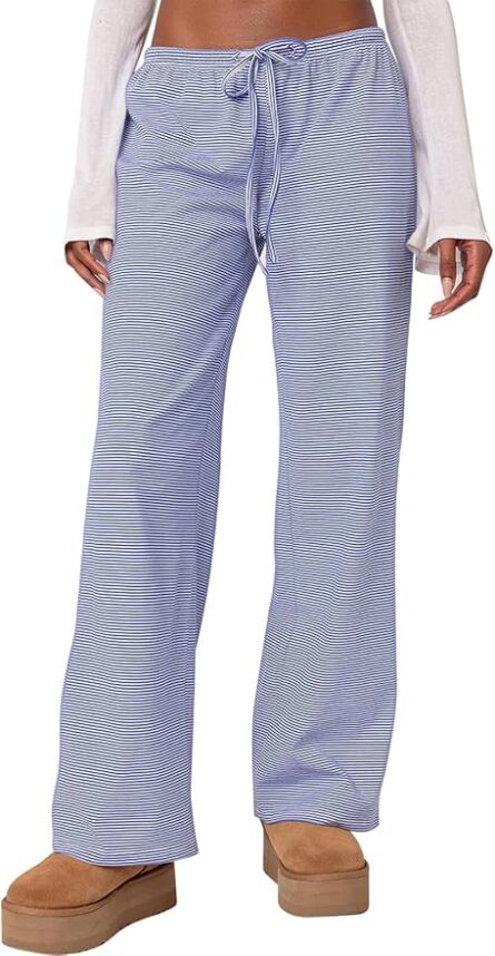 Women’s Striped Wide Leg Lounge Trousers - Image 6