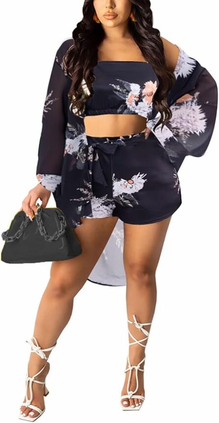 Floral Kimono Beach Co-Ord Set – Cardigan, Cami Top & Shorts - Image 5