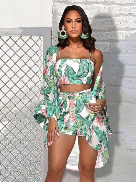 Floral Kimono Beach Co-Ord Set – Cardigan, Cami Top & Shorts - Image 6