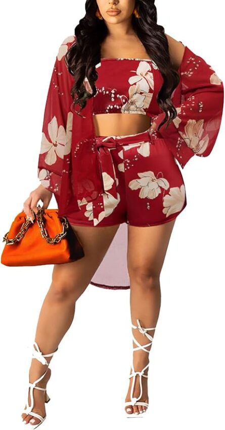 Floral Kimono Beach Co-Ord Set – Cardigan, Cami Top & Shorts - Image 7