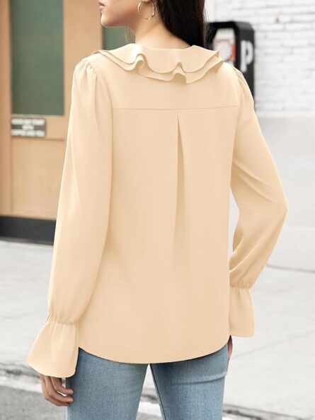 Women’s Ruffle Chiffon Long Sleeve Blouse - Image 5