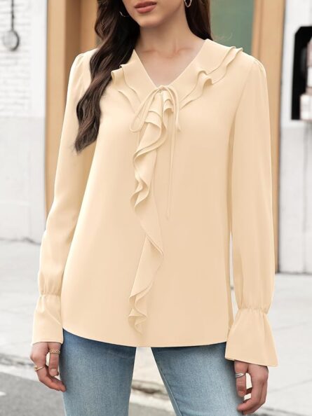 Women’s Ruffle Chiffon Long Sleeve Blouse - Image 4