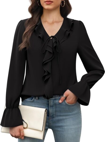 Women’s Ruffle Chiffon Long Sleeve Blouse - Image 6