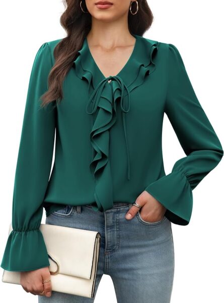 Women’s Ruffle Chiffon Long Sleeve Blouse - Image 7