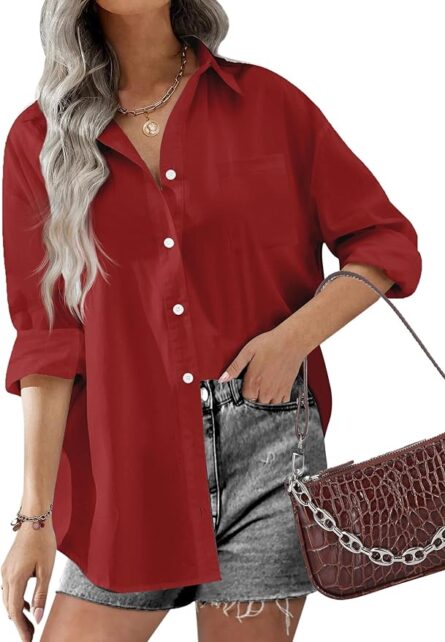 Women’s Oversized Button Down Boyfriend Shirt - Image 5