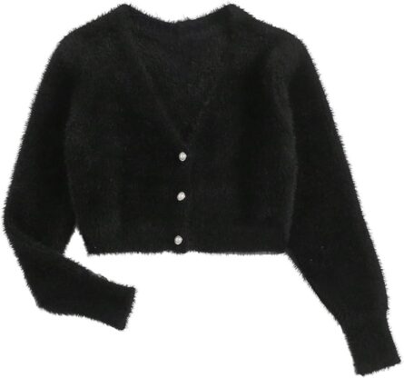 Women’s Fuzzy Cropped Pearl Cardigan - Image 7