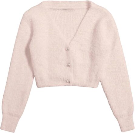 Women’s Fuzzy Cropped Pearl Cardigan