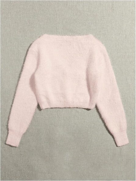 Women’s Fuzzy Cropped Pearl Cardigan - Image 4