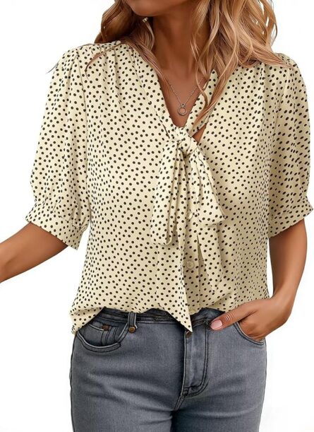 Women’s Bow Tie V Neck Work Blouse - Image 6