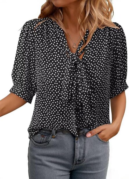 Women’s Bow Tie V Neck Work Blouse - Image 5