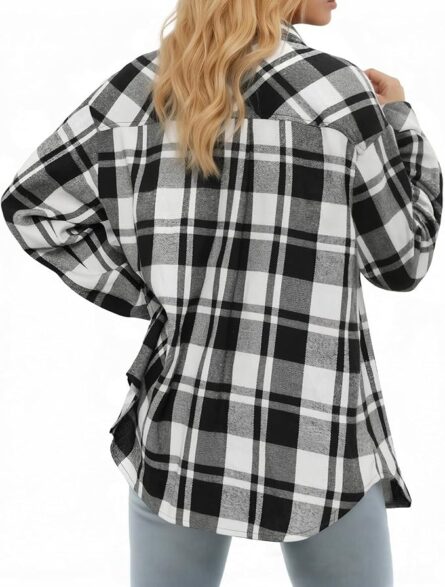 Women’s Oversized Long Sleeve Button Plaid Flannel Shirt - Image 5