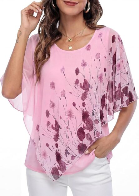 Women’s Printed Chiffon Poncho Blouse - Image 3