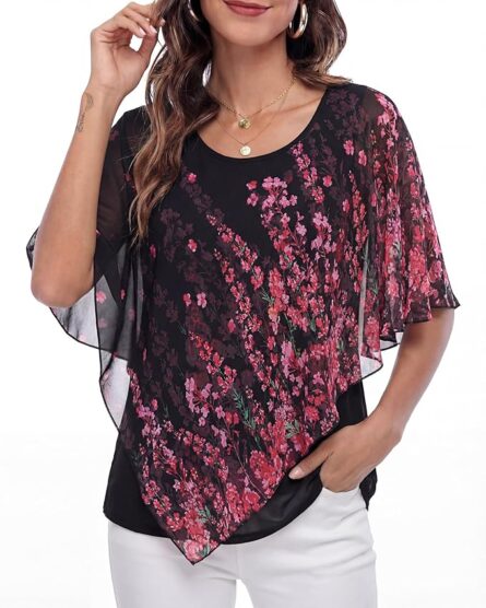 Women’s Printed Chiffon Poncho Blouse - Image 4