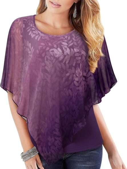 Women’s Printed Chiffon Poncho Blouse - Image 5