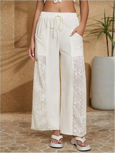 Women’s Lace Detail Wide Leg Palazzo Trousers - Image 4