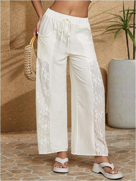 Women’s Lace Detail Wide Leg Palazzo Trousers - Image 5