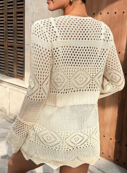 Women’s Crochet Tie Front Beach Cardigan - Image 4