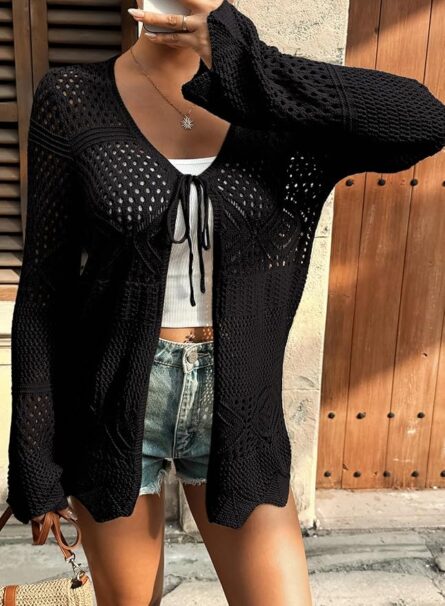 Women’s Crochet Tie Front Beach Cardigan - Image 5