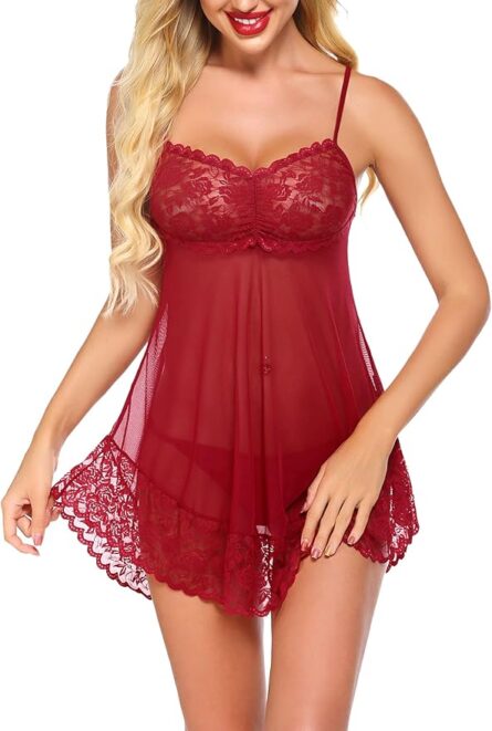 Lace Mesh Babydoll Chemise & G-String Lingerie Set - Image 10