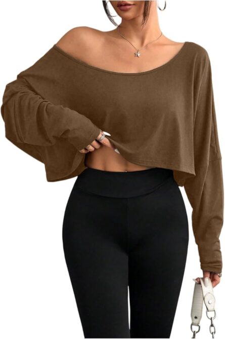 Women’s Off Shoulder Cropped Long Sleeve Top - Image 6