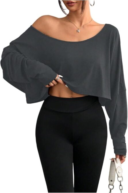 Women’s Off Shoulder Cropped Long Sleeve Top - Image 8