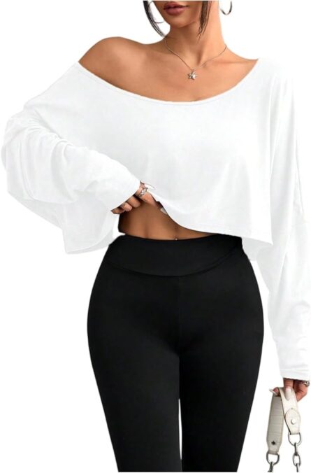 Women’s Off Shoulder Cropped Long Sleeve Top - Image 5