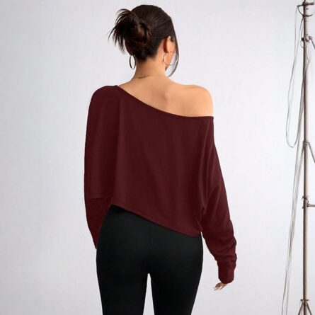 Women’s Off Shoulder Cropped Long Sleeve Top - Image 4