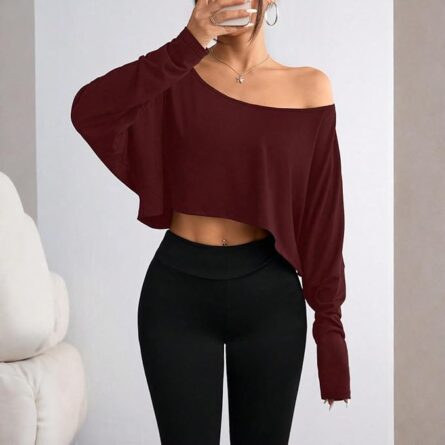 Women’s Off Shoulder Cropped Long Sleeve Top - Image 3