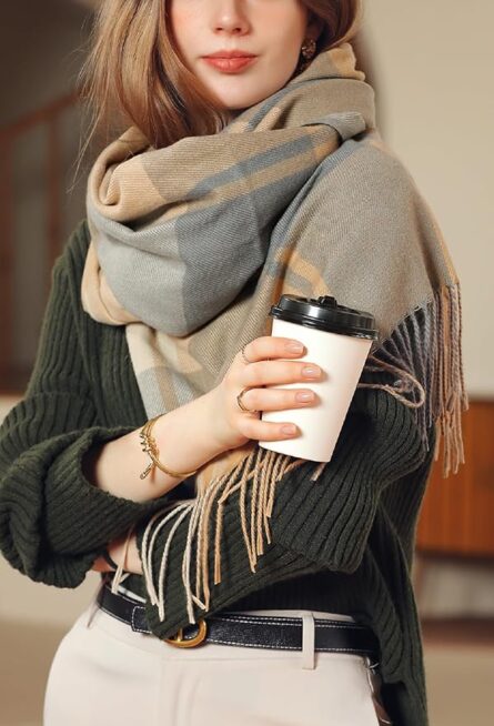 Plaid Tassel Winter Scarf – Cashmere Feel Shawl Wrap - Image 3