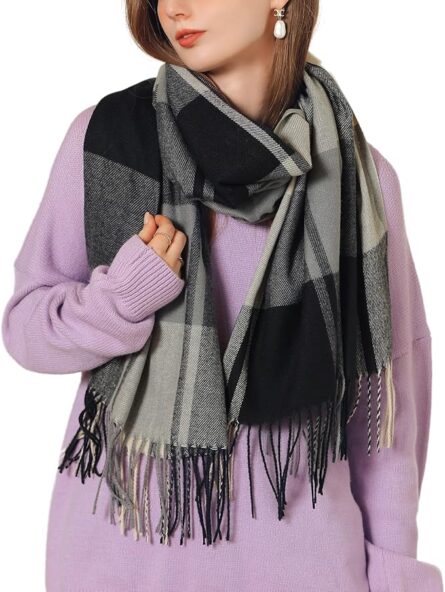 Plaid Tassel Winter Scarf – Cashmere Feel Shawl Wrap - Image 6