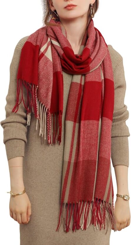 Plaid Tassel Winter Scarf – Cashmere Feel Shawl Wrap - Image 8