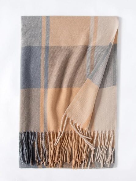 Plaid Tassel Winter Scarf – Cashmere Feel Shawl Wrap - Image 4