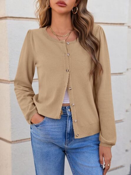 Women’s Puff Sleeve Knit Cardigan - Image 3