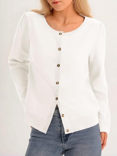 Women’s Puff Sleeve Knit Cardigan - Image 5