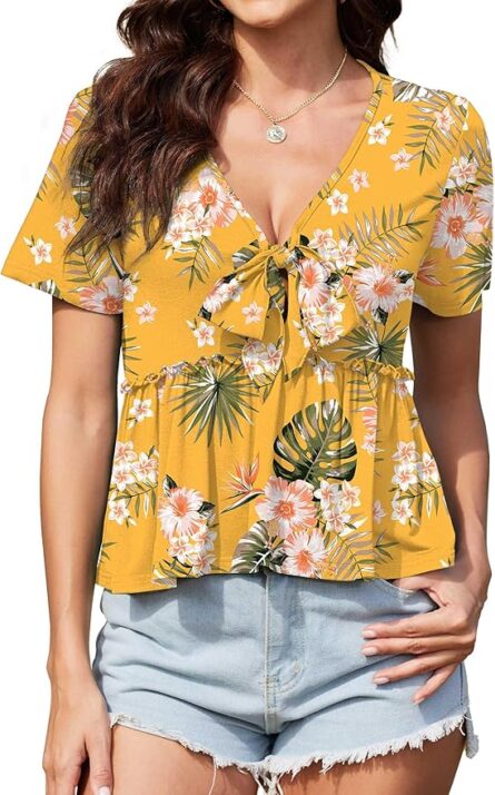 Women’s Floral Tie Front Peplum Crop Top - Image 8