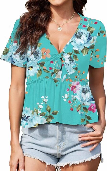 Women’s Floral Tie Front Peplum Crop Top - Image 7