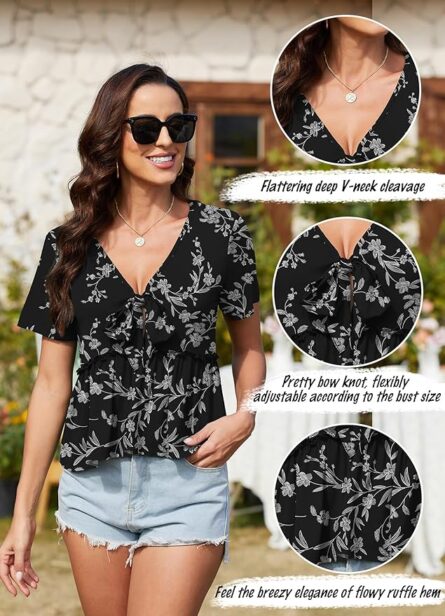 Women’s Floral Tie Front Peplum Crop Top - Image 6
