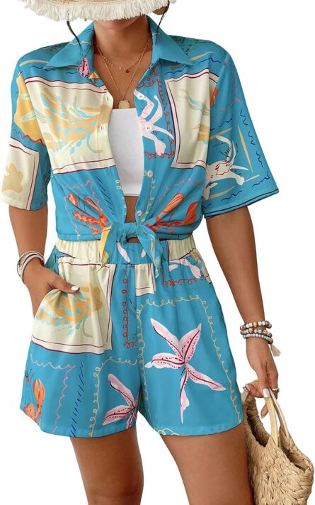 Tropical Print Summer Co-Ord – Button Shirt & Shorts Set - Image 7