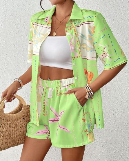 Tropical Print Summer Co-Ord – Button Shirt & Shorts Set - Image 6
