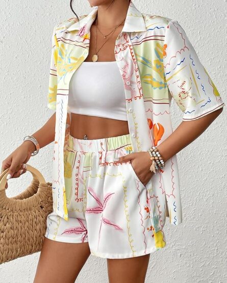 Tropical Print Summer Co-Ord – Button Shirt & Shorts Set - Image 3