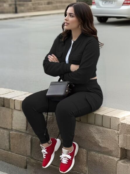 Cargo Tracksuit Co-Ord – Zip Crop Jacket & Stacked Joggers - Image 5