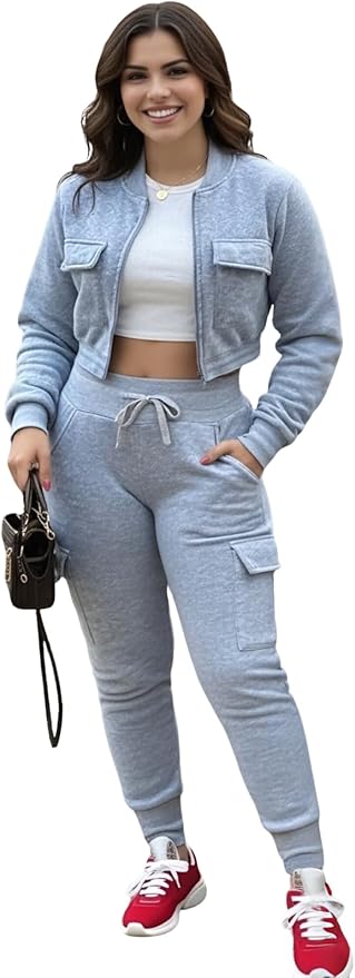 Cargo Tracksuit Co-Ord – Zip Crop Jacket & Stacked Joggers