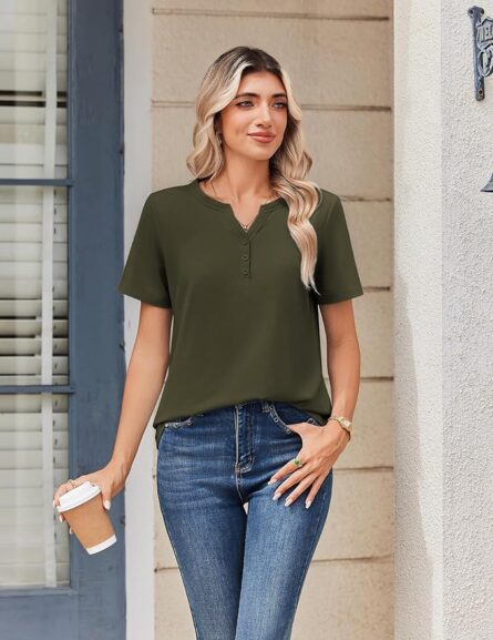 Women’s V Neck Short Sleeve Casual Shirt - Image 3