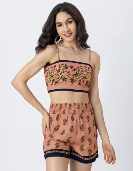 Printed Summer Co-Ord Set – Crop Top, Shorts & Lightweight Shrug - Image 3