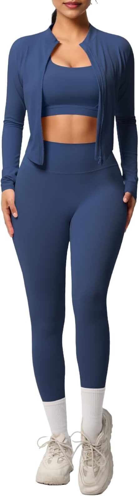 3 Piece Activewear Set – Zip Jacket, Cross-Back Sports Bra & Leggings