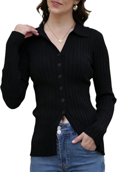Women’s Fitted Polo Collar Cardigan - Image 8