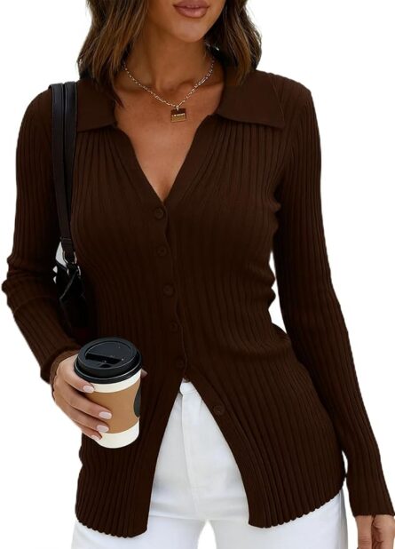 Women’s Fitted Polo Collar Cardigan - Image 7