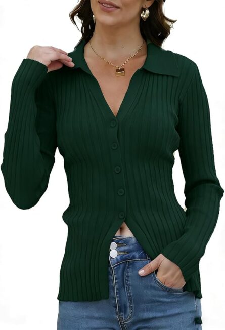 Women’s Fitted Polo Collar Cardigan - Image 6
