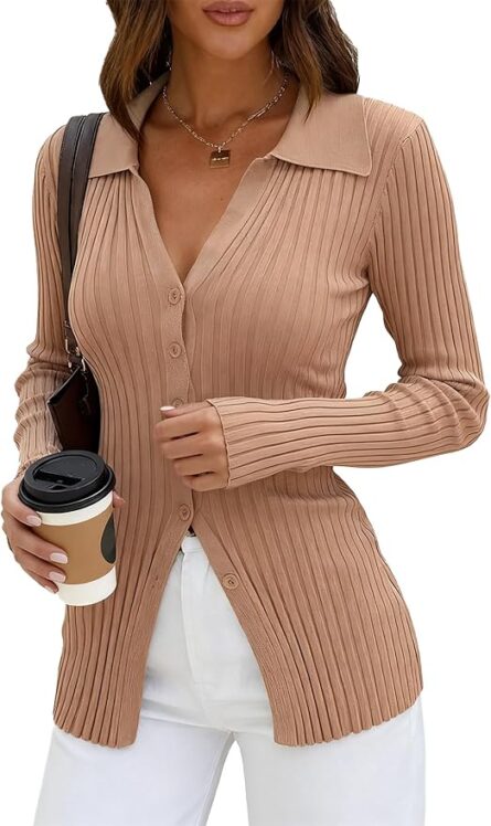 Women’s Fitted Polo Collar Cardigan - Image 5